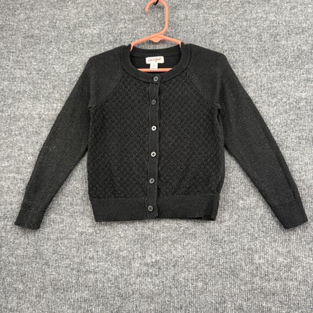 Cat & Jack Girls Pointelle Knit Metallic Cardigan Sweater Size 3T Button Up EUC